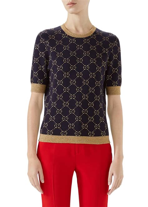 gucci short sleeve metallic gg jacquard crewneck|Men's Designer Luxury Crew Neck Sweaters .